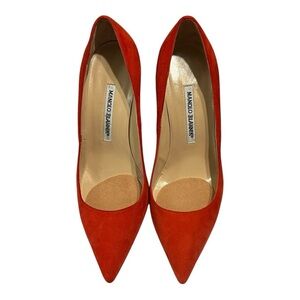 Manolo Blahnik BB Stiletto High Heel Coral Suede Pointed-Toe Pump 38.5